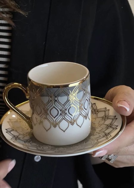 فناجين قهوة سلندر مزخرف دهبي موشح سكني عدد 12