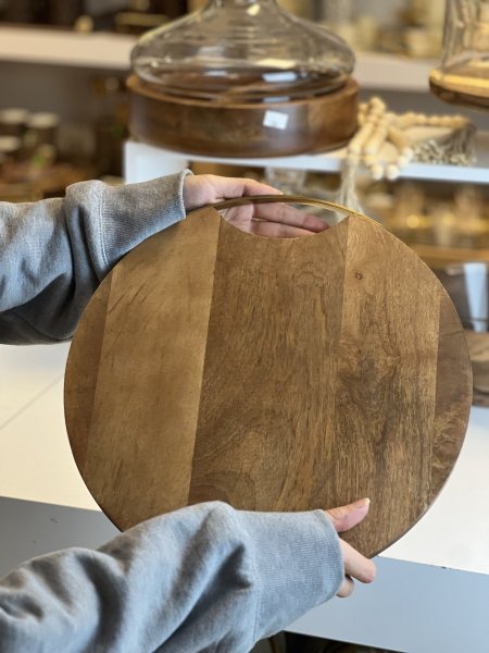 قاعدة تقديم مدورة مع يد معدن خشب