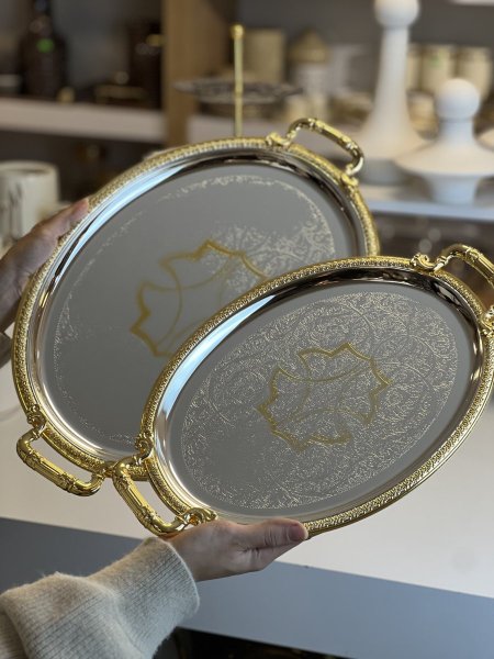 طقم صواني بيضاوي فضي دهبي