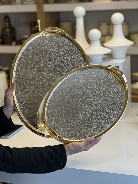 طقم صواني بيضاوي فضي دهبي