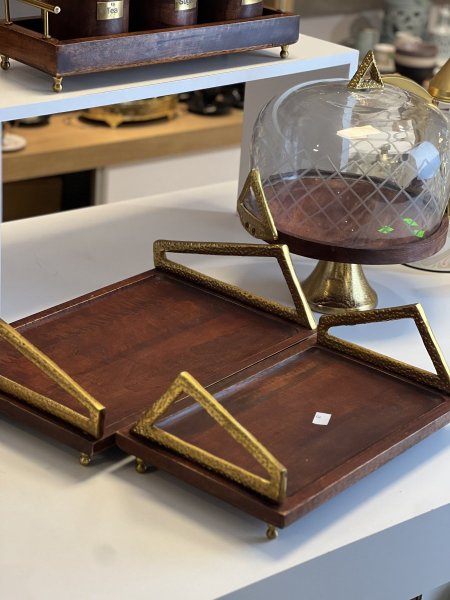 طقم صواني خشب يد معدن