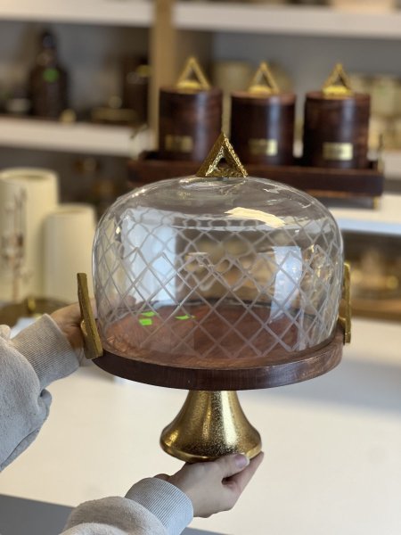 مضيفة خشب بقاعدة معدن