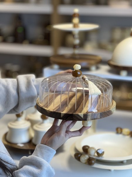 مضيفة مدور خشب غطاء زجاج احجار كريمة