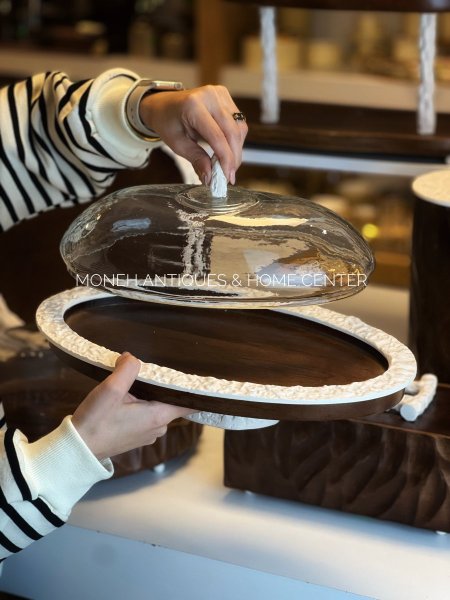 مضيفة بيضاوي خشب مع غطا زجاج