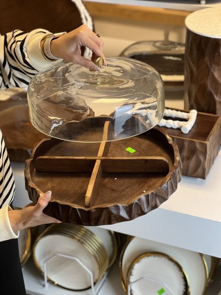 مضيفة خشب مع غطاء زجاج