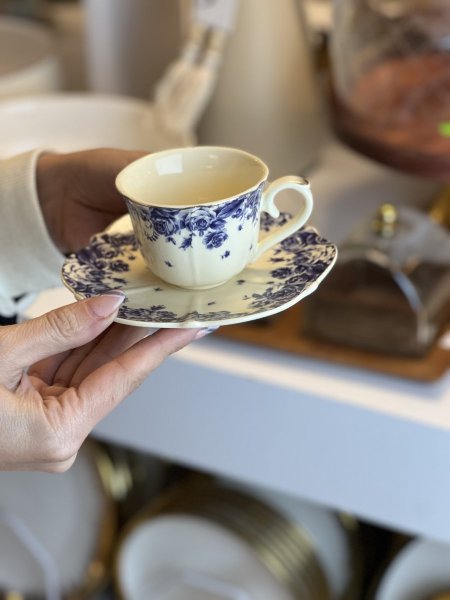 فناجين قهوة انجليزي مورد كحلي عدد 6