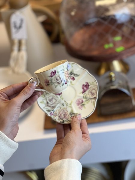 فناجين قهوة انجليزي ورد جوري احمر عدد 6