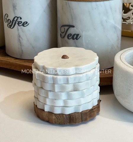 طقم كوسترات خشب مع رخام ( جرانيت )