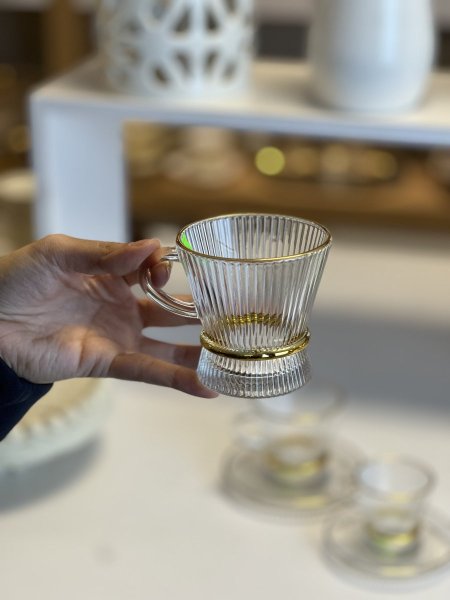 طقم كاسات شاي حلقة دهبي