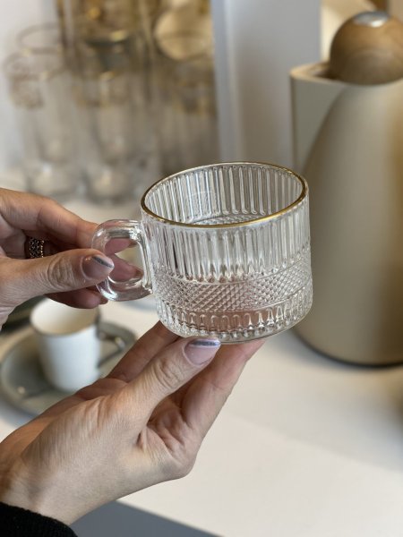 كاسات شاي مخطط مبزر مدهب عدد 12