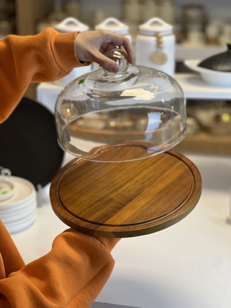 مضيفة خشب مع غطا زجاج قاعده دواره