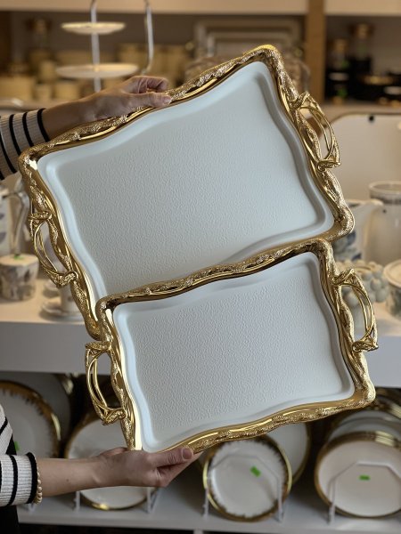 طقم صواني قطعتين دهبي ابيض