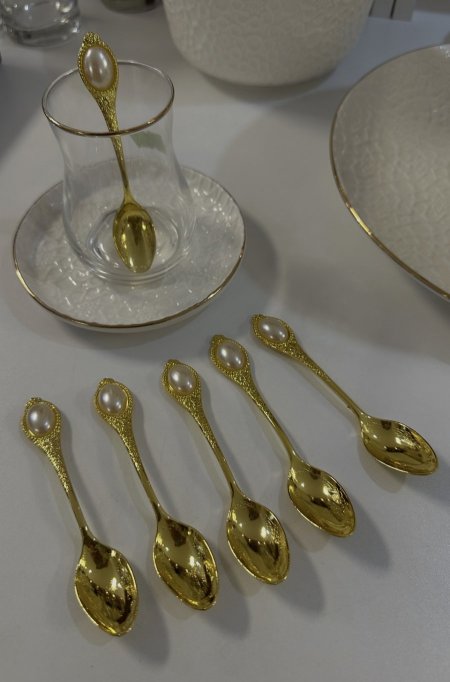 معالق قرفة خرزة بيضاء مدهب عدد 12