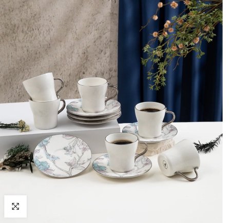 طقم أكواب شاي بورسلان 12 قطعة من خزامة - أزرق وفضي