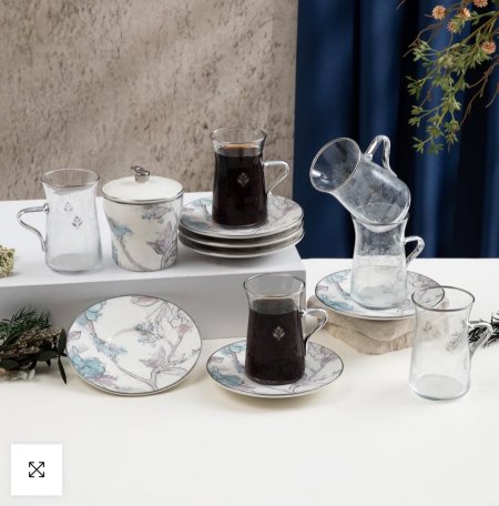 طقم استكانات الشاي 13 قطعة من خزامة - أزرق وفضي