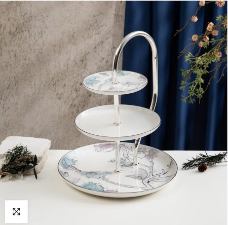 ستاند بورسلان 3 طبقات من خزامة - أزرق وفضي