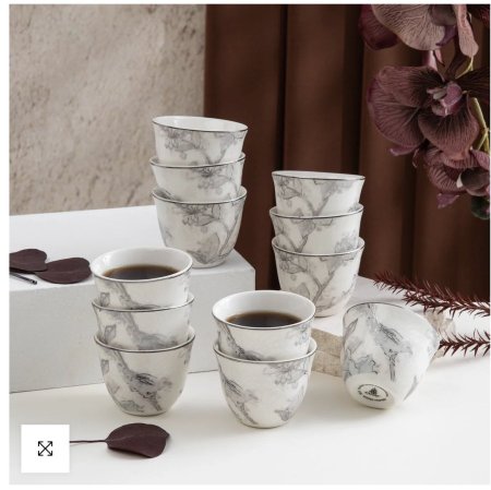 طقم فناجين قهوة عربية 12 قطعة من خزامة - رمادي وفضي