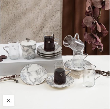 طقم استكانات الشاي 13 قطعة من خزامة - رمادي وفضي