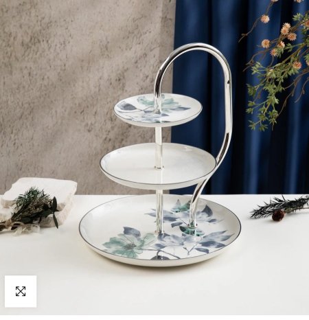 ستاند بورسلان 3 طبقات من ماريسيلا - أزرق وفضي