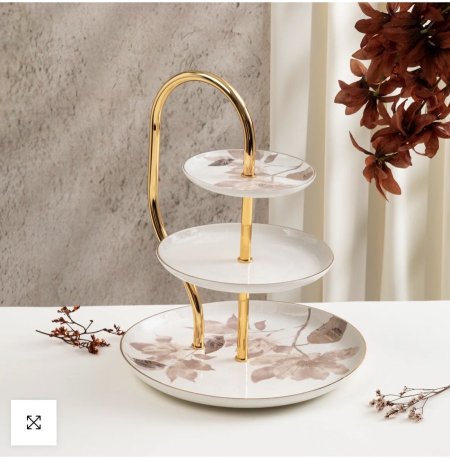 ستاند بورسلان 3 طبقات من ماريسيلا - أحمر و ذهبي