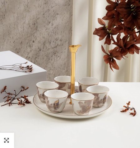 طقم قهوة عربية مع ستاند 7 قطع من ماريسيلا - أحمر و ذهبي