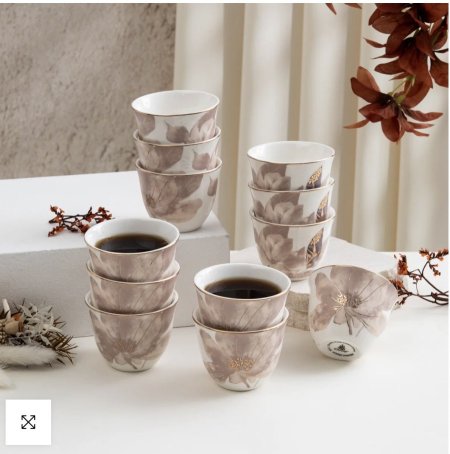 طقم فناجين قهوة عربية 12 قطعة من ماريسيلا - أحمر و ذهبي