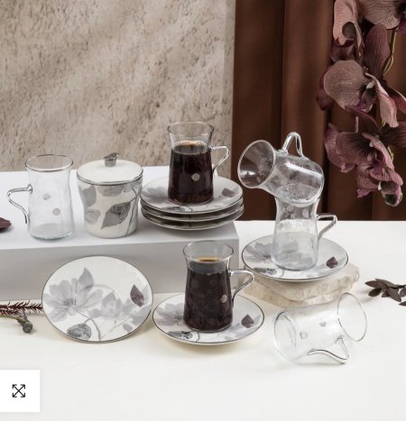 طقم استكانات الشاي 13 قطعة من ماريسيلا - رمادي وفضي