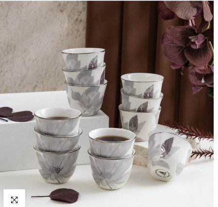 طقم فناجين قهوة عربية 12 قطعة من ماريسيلا - رمادي وفضي