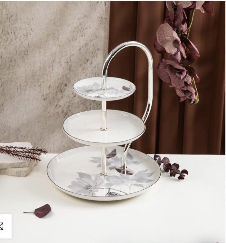 ستاند بورسلان 3 طبقات من ماريسيلا - رمادي وفضي