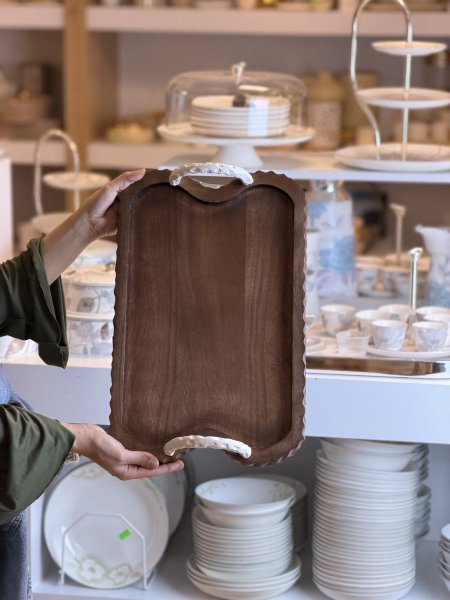 صنية مستطيل خشب يد عالي ابيض