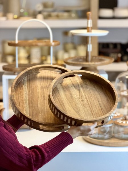 طقم صواني مدور خشب هندي