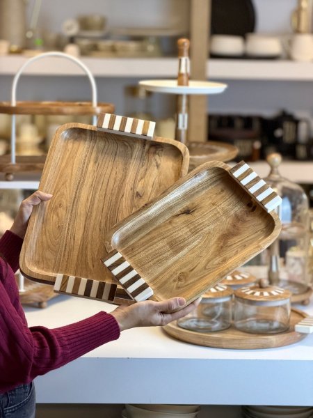 طقم صواني خشب هندي مستطيل