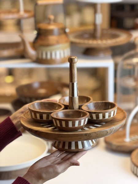 طقم ضيافة خشب ٥ قطع هندي