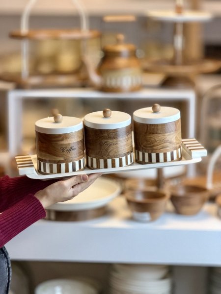 طقم سكريات خشب هندي مع قاعدتهم