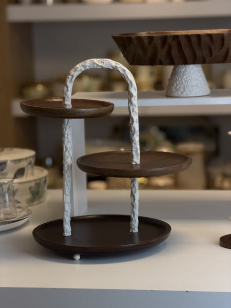 حمالة تقديم ستاند ٣ طبقات خشبي معدن