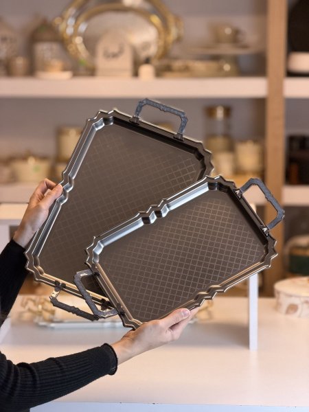 طقم صواني مستطيل مات فضي