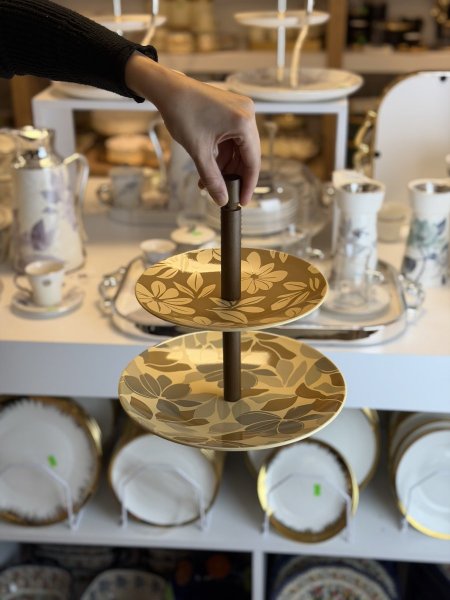 مضيفة طبقتين بورسلان ملون بامبو