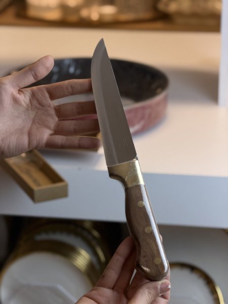 سكين لحوم حاد يد خشبي مع دهبي