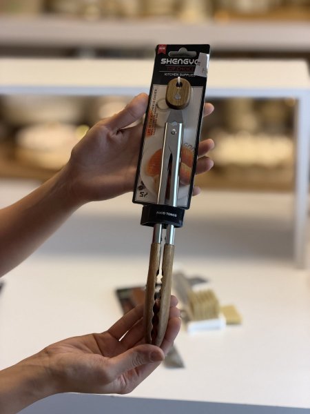 ملقط طعام خشب مع ستانلس