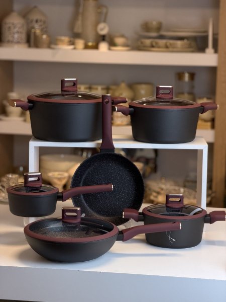 طقم طناجر ١١قطعه يد خمري