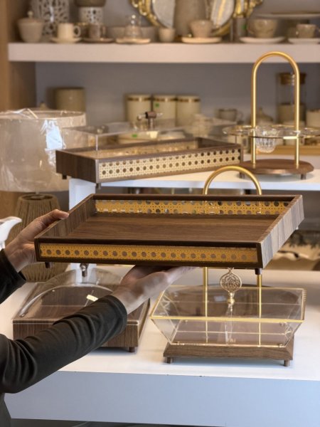 صنية مستطيل خشب مع اكراليك