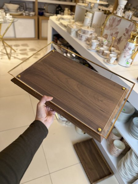 صنية خشب اطار اكراليك تقيل كبير