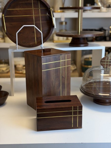 طقم سله مع محارم خشب هندي خط دهبي