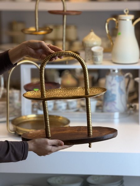 ستاند ضيافه طبقتين هندي خشبي