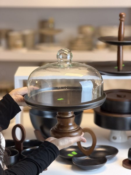 جاط ضيافة اسود خشبي غطاء زجاج