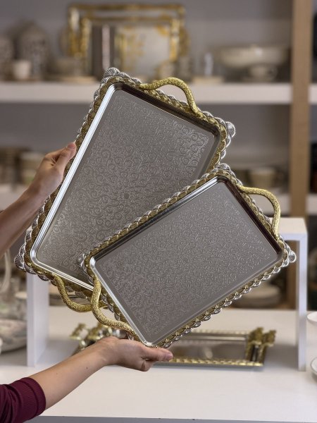 طقم صواني مستطيل/٢مزخرف