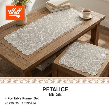 طقم رنر ٤ قطع petalice beige