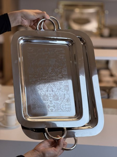 طقم صواني مستطيل هندي فضي