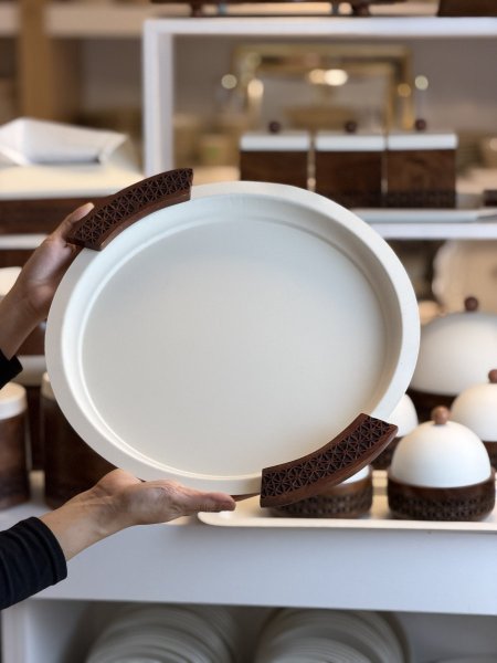 صنية مدور يد خشب نقشة اندلسي