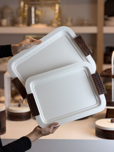 طقم صواني مستطيل يد خشب